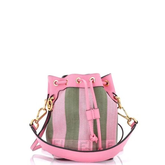 Fendi Handbags - Fendi Mini Mon Tresor Bucket Bag Pequin Raffia w/ Dustbag - Green / Pink